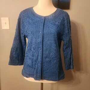 Izaro Women's Button Down Jacket/Blazer Blue Embroidered Large